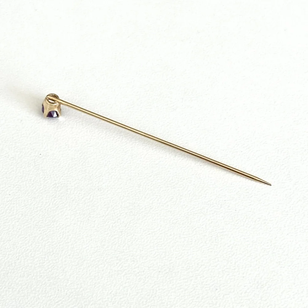 14K Yellow Gold Genuine Amethyst Gemstone Ladies Slim Stick Pin 2